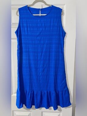 Sleeveless Textured Royal Blue Shift Dress